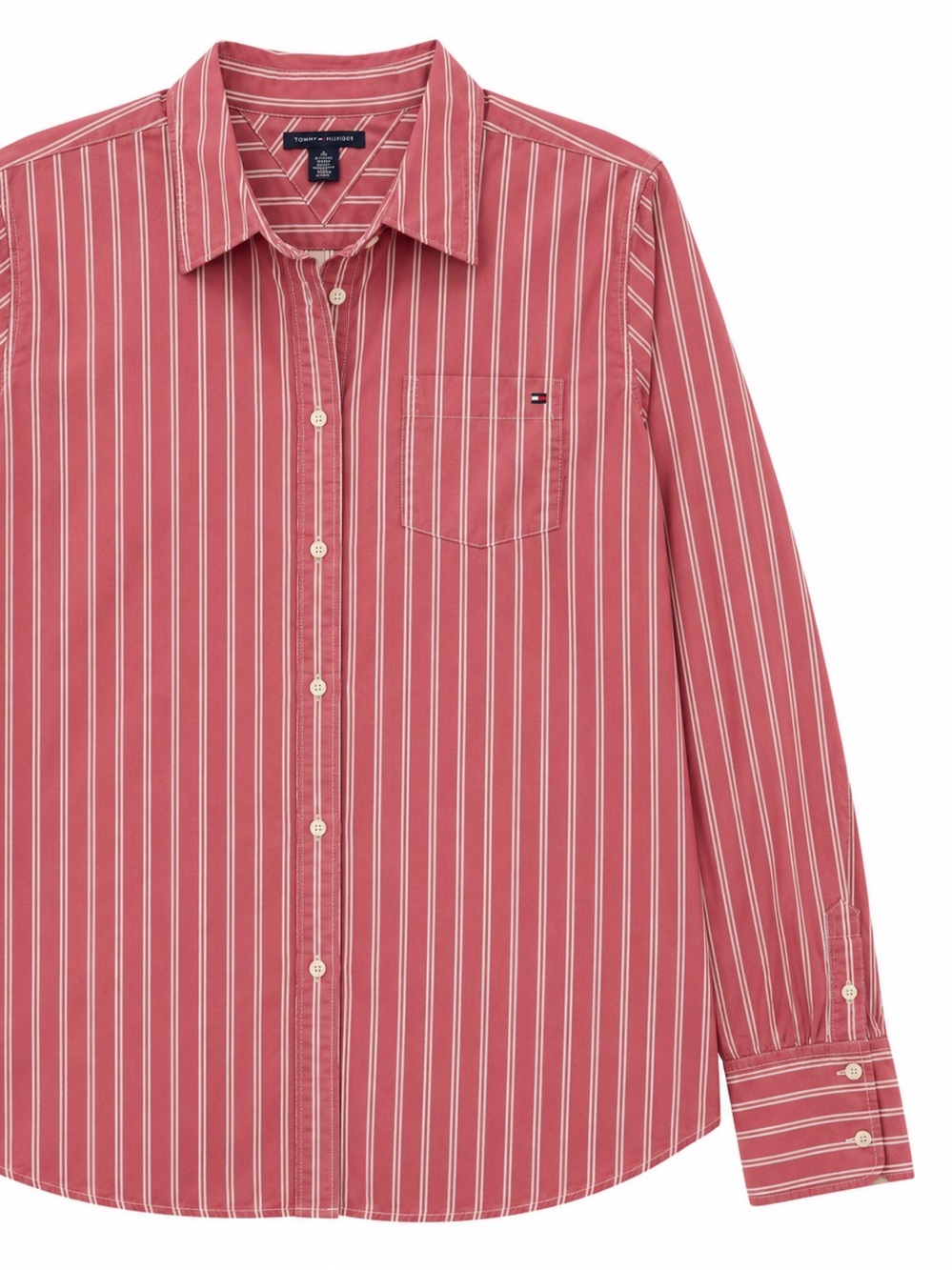 Tommy Hilfiger Women’s XL Dusty Rose Striped Cotton Button-Down Shirt
